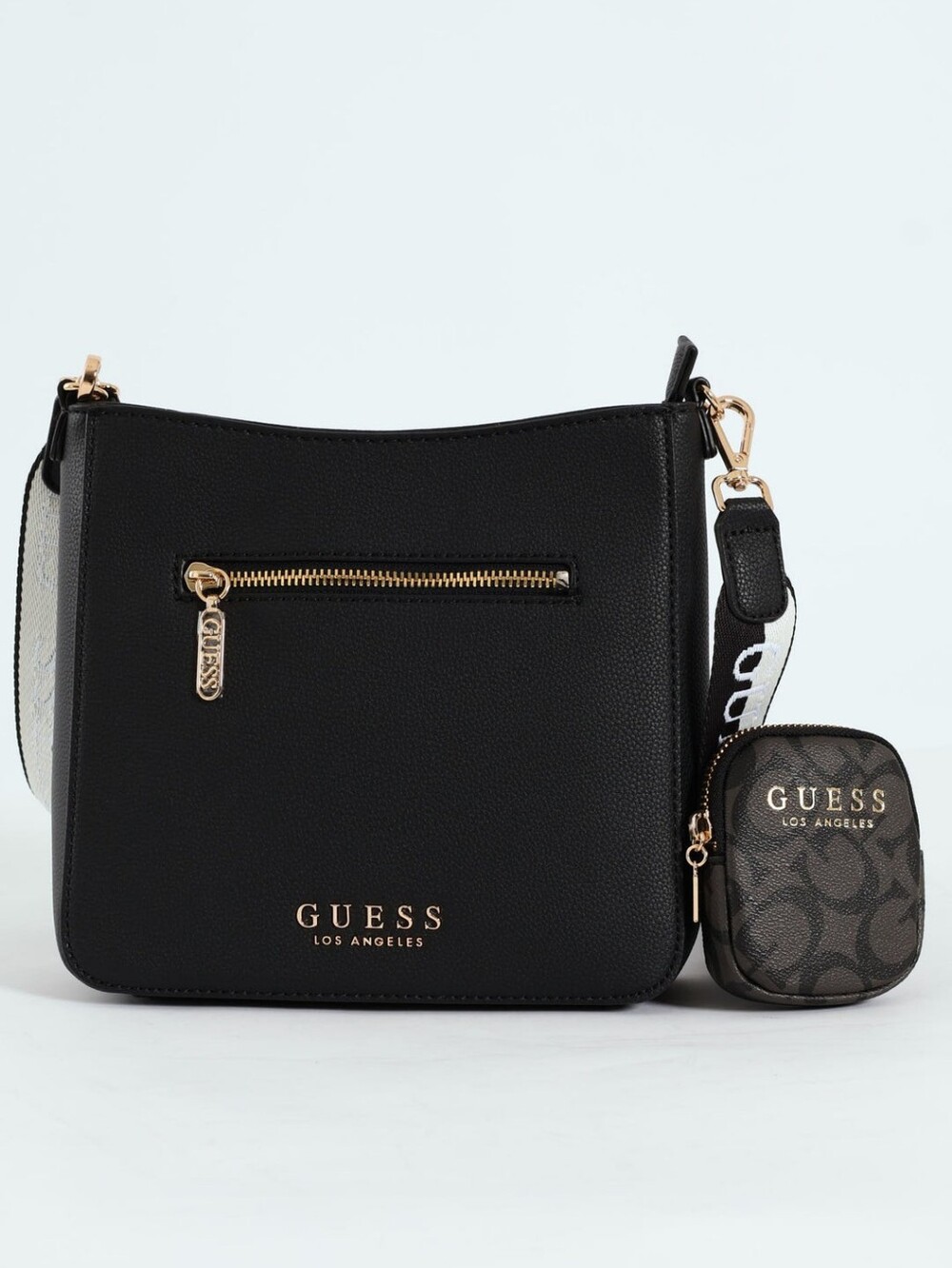 NEW GUESS Black Pebbled Crossbody with Logo Accent Pouch
